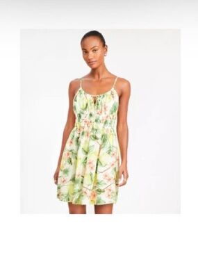 LOFT Whisper Green Tropical Smocked Sundress